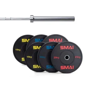 140kg HD Bumper Plate Set Inc 20kg Barbell Smai