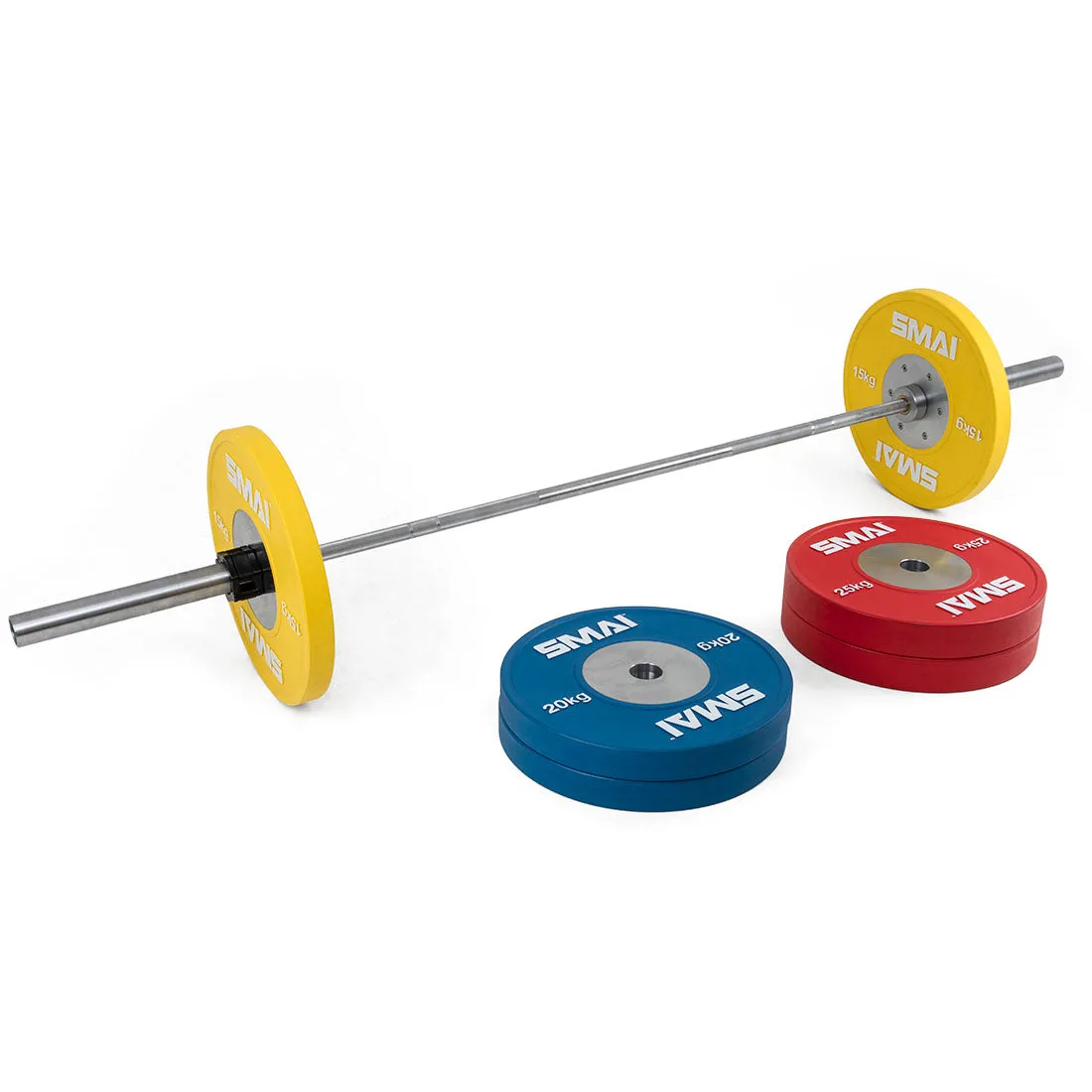 Competition Bumper Plate Set with Barbell - 120kg Smai