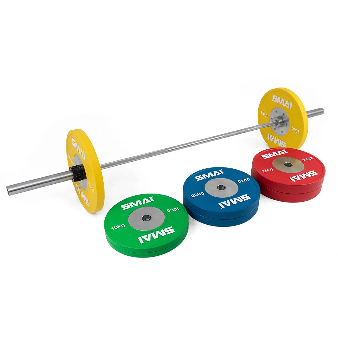 Competition Bumper Plate Set with Barbell - 140kg Smai