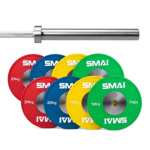 Competition Bumper Plate Set with Barbell - 140kg Smai