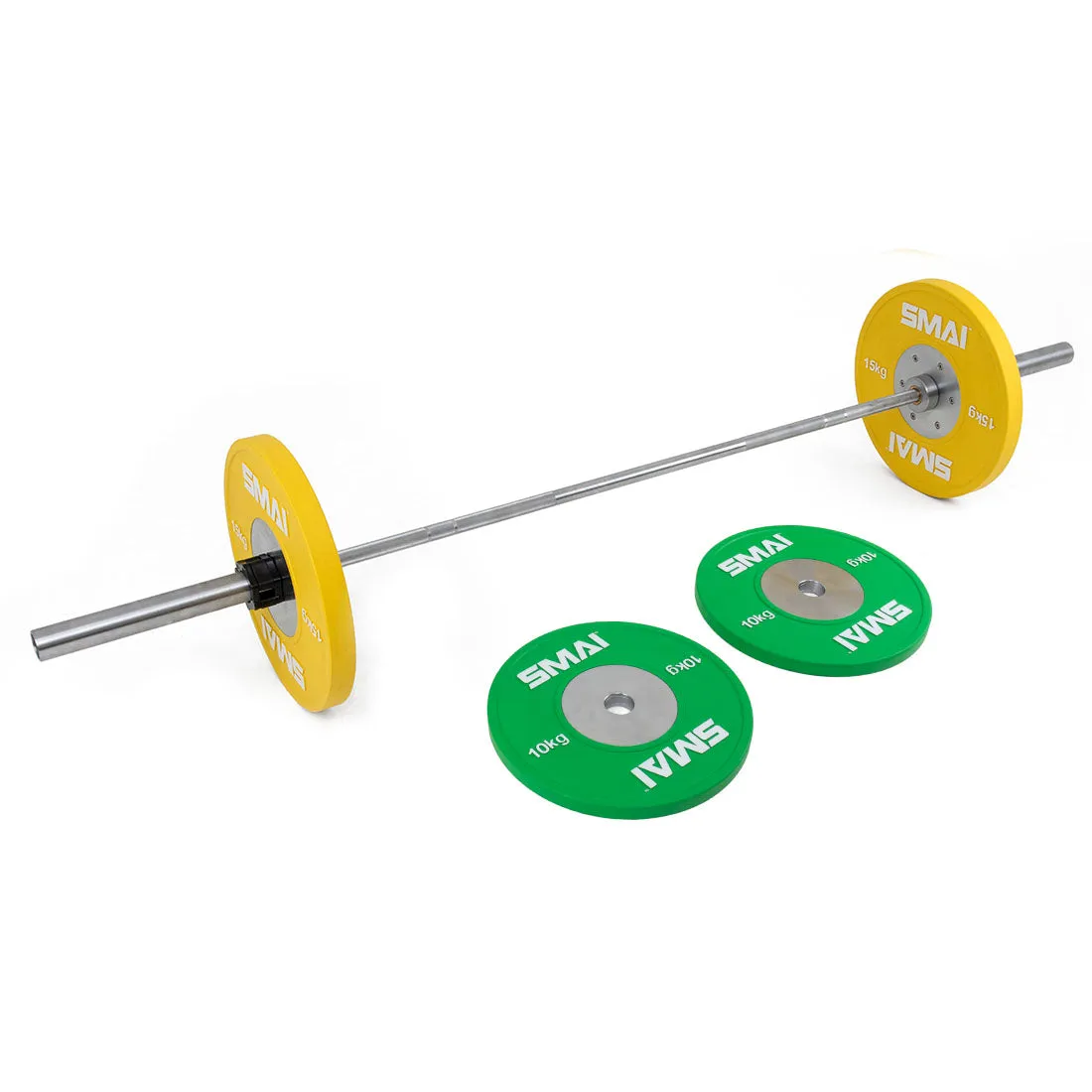 Competition Bumper Plate Set with Barbell - 50kg Smai