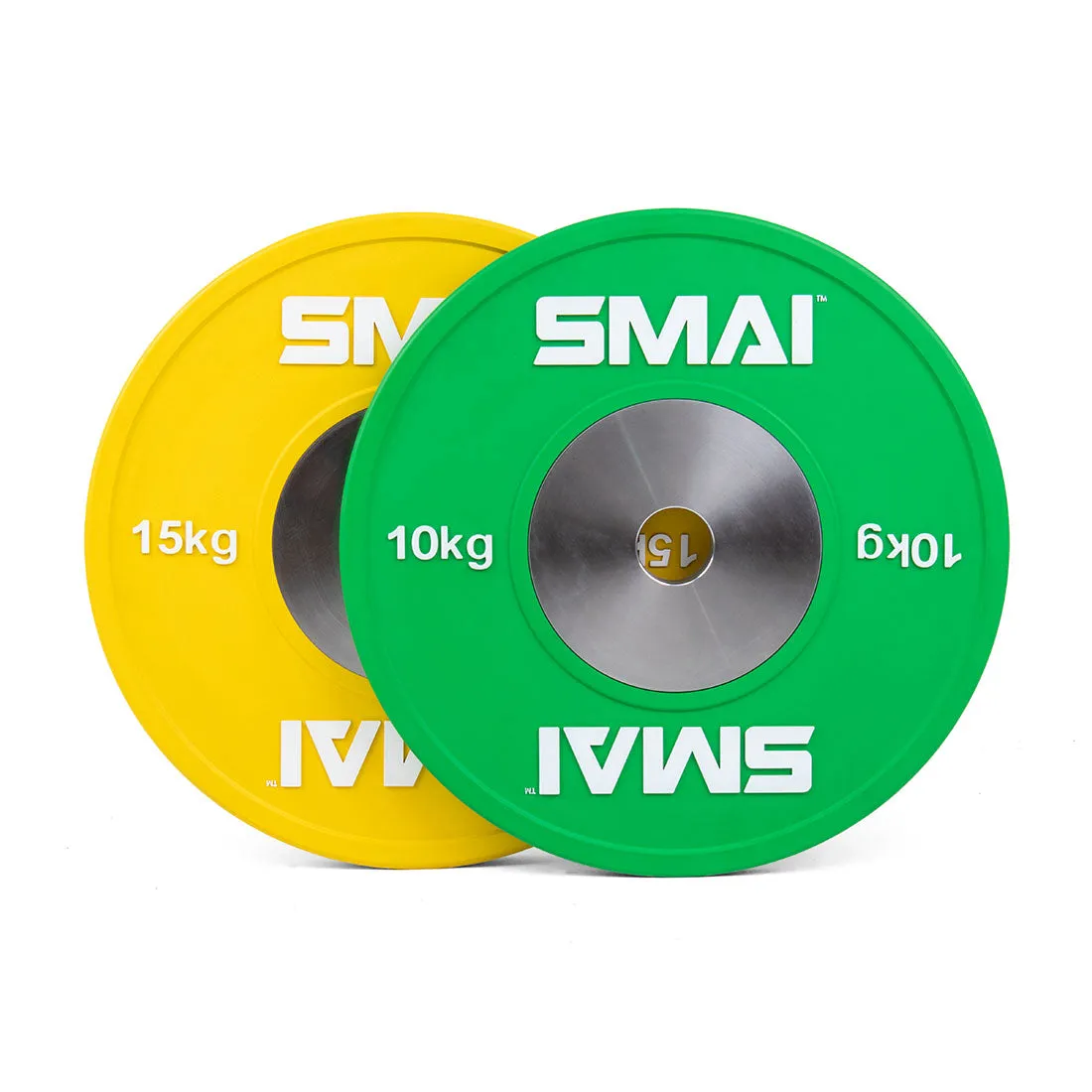 Competition Bumper Plate Set with Barbell - 50kg Smai