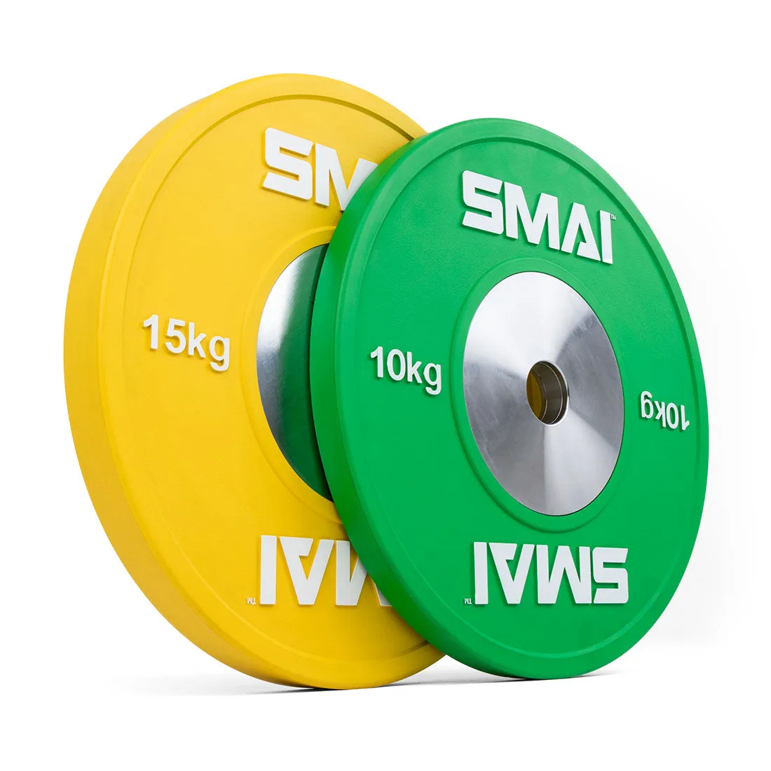 Competition Bumper Plate Set with Barbell - 50kg Smai