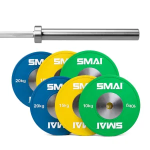 Competition Bumper Plate Set with Barbell - 90kg Smai