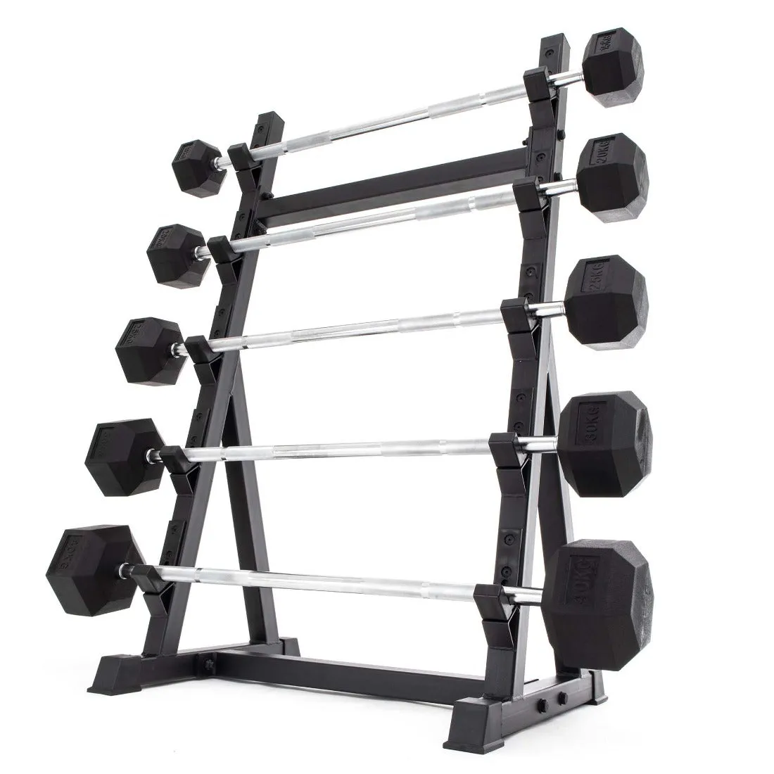 Fixed Barbell Set & Rack - Rubber Hex Pump Bar Smai