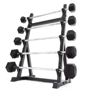 Fixed Barbell Set & Rack - Rubber Hex Pump Bar Smai