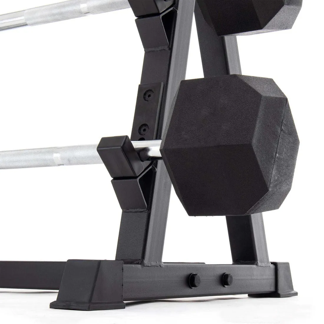Fixed Barbell Set & Rack - Rubber Hex Pump Bar Smai