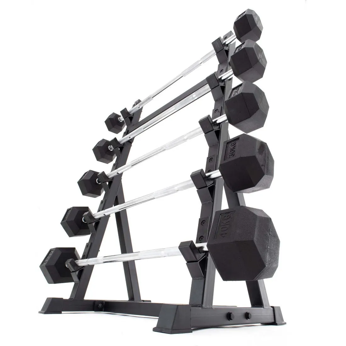 Fixed Barbell Set & Rack - Rubber Hex Pump Bar Smai