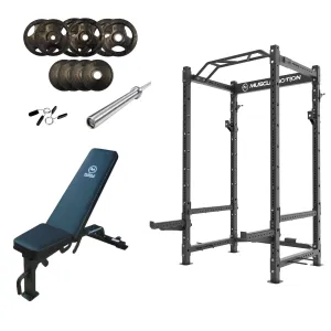 Muscle Motion PR1012 Package - Power Rack   Bench   Bar   77.5kg Olympic weights