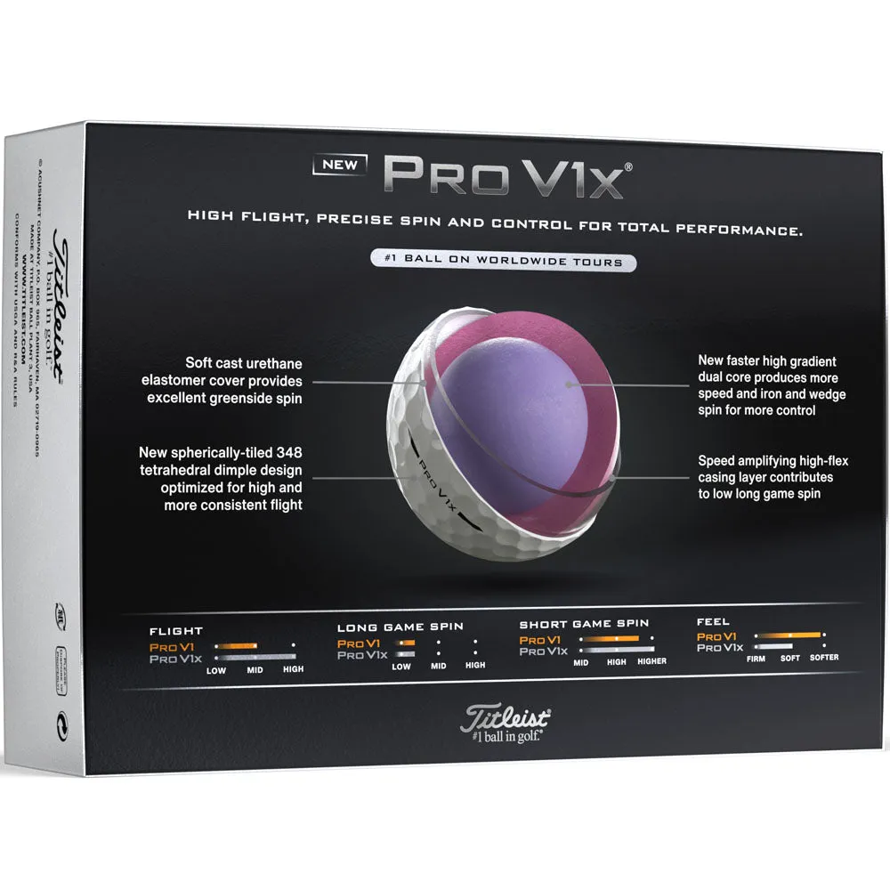 Titleist Pro V1x High Number Golf Balls - White - 12 Pack