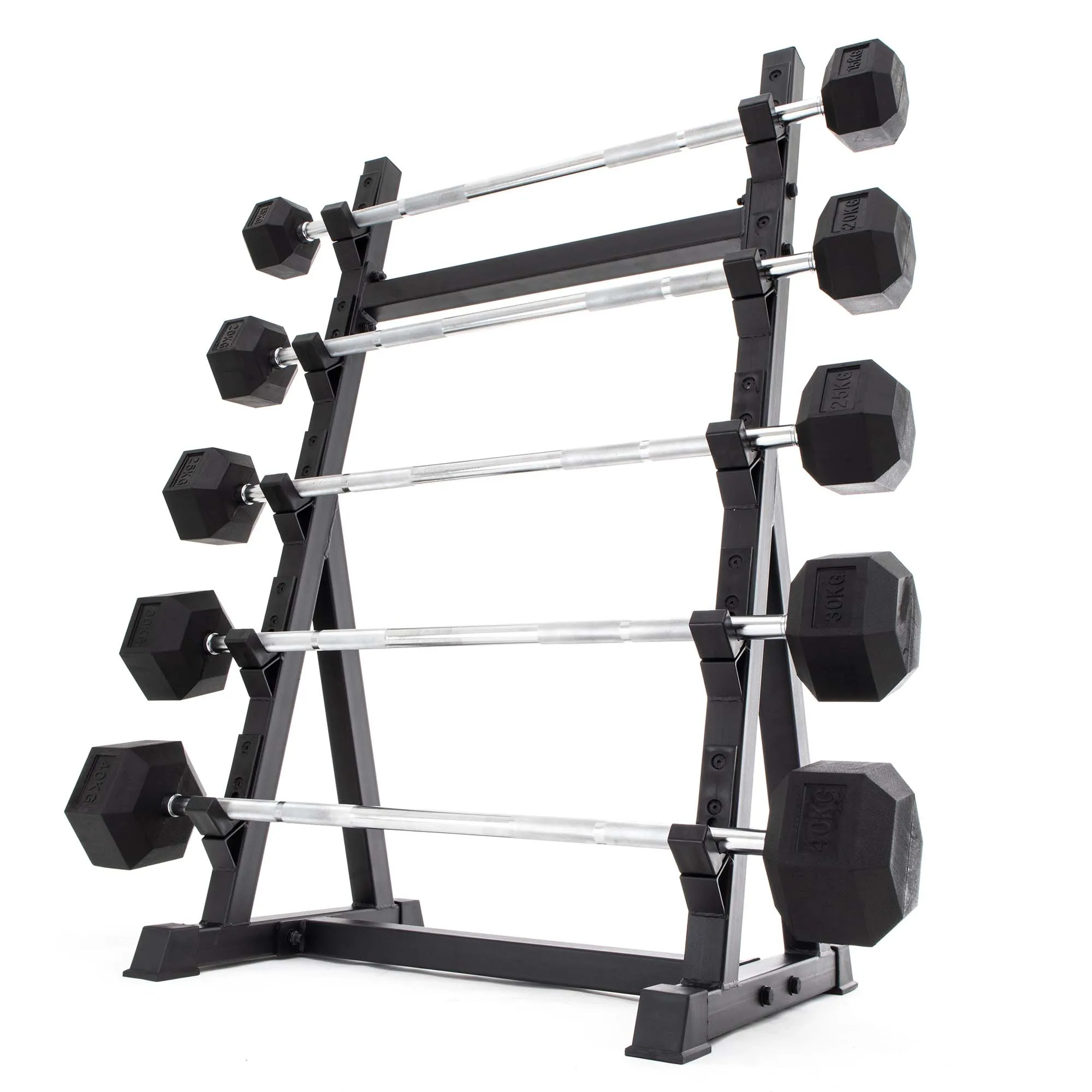 UBX Boxing   Strength Fixed Barbell Set & Rack - Rubber Hex Smai