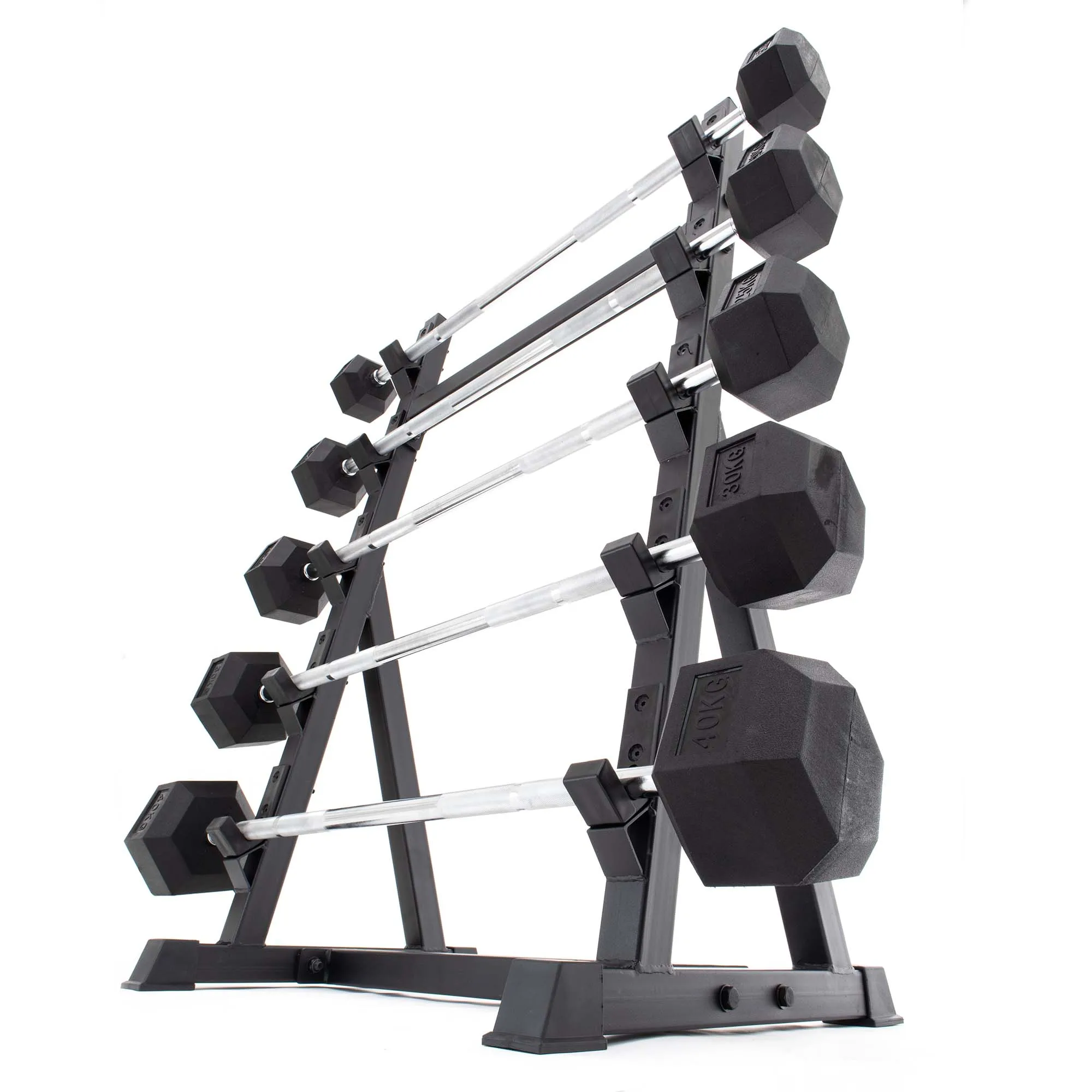 UBX Boxing   Strength Fixed Barbell Set & Rack - Rubber Hex Smai