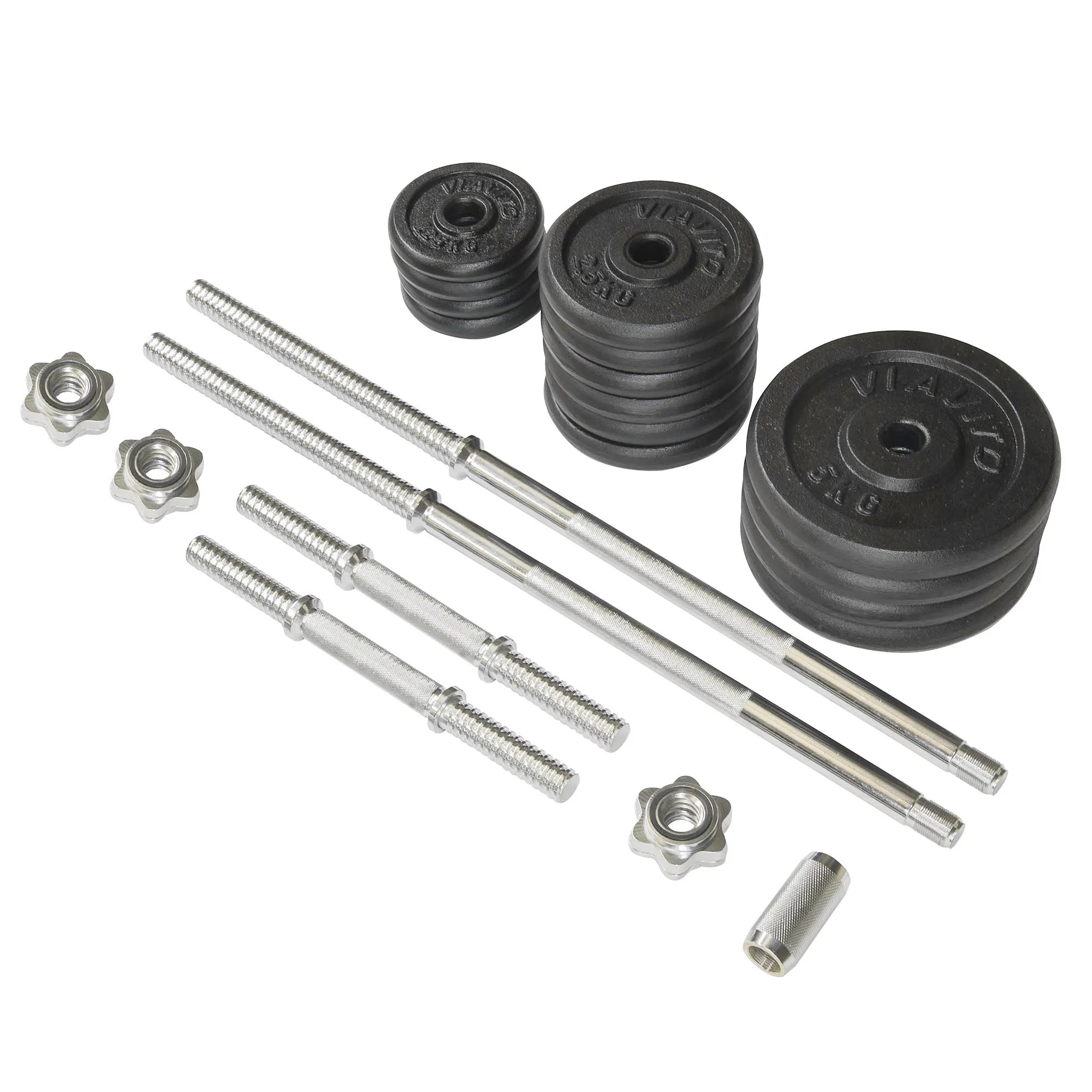 Viavito 50kg Black Cast Iron Barbell and Dumbbell Weight Set