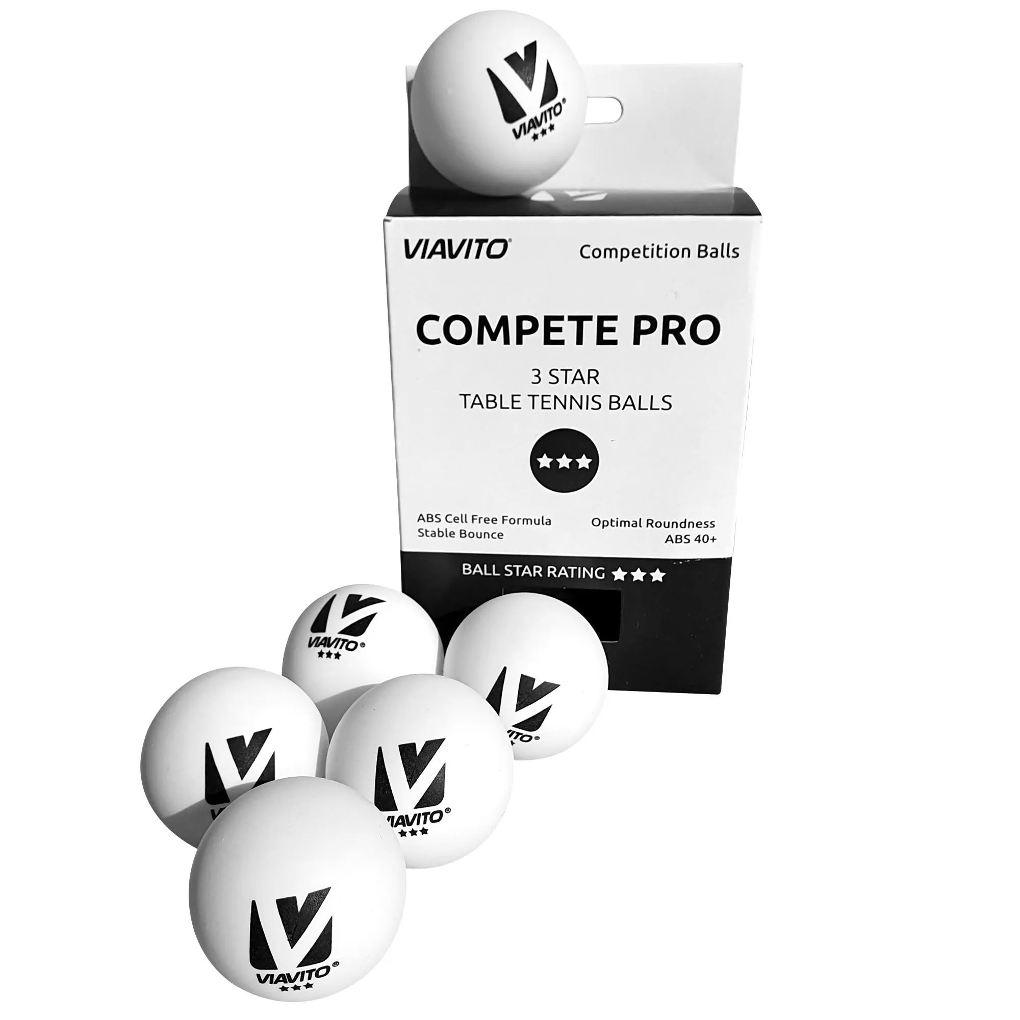 Viavito Compete Pro 3 Star Table Tennis Balls - Pack of 6